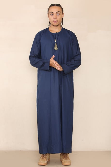 Mens Blue Thobe Jubba Saudi Islamic Arab Eid Emirati Kaftan Jubbah Tassel Robe - Image 4