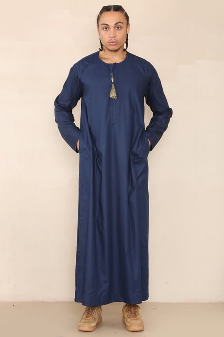 Mens Blue Thobe Jubba Saudi Islamic Arab Eid Emirati Kaftan Jubbah Tassel Robe - Image 5