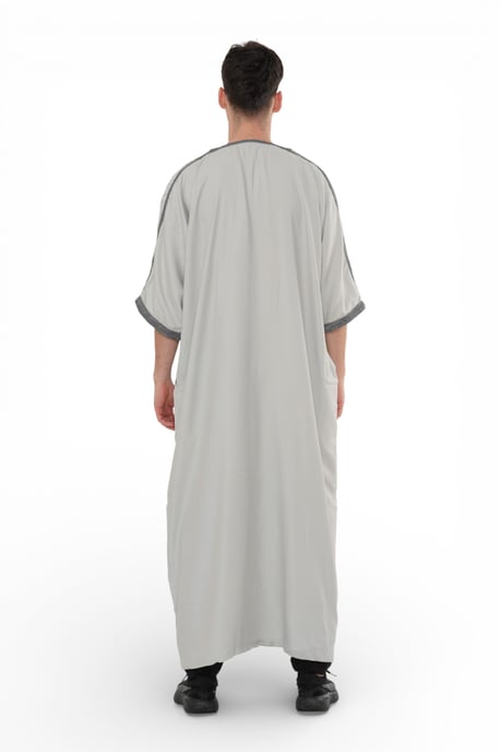 Men's Grey Charcoal Moroccan Thobe Robe Eid Djellaba Gandoura Jubba- HM65 - Image 3