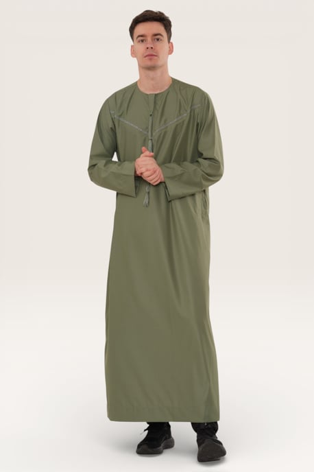 Mens Grön Ramadan Eid Marockansk Jubba Robe Kaftan Djellaba Thobe LFS -TT-008 - Image 3