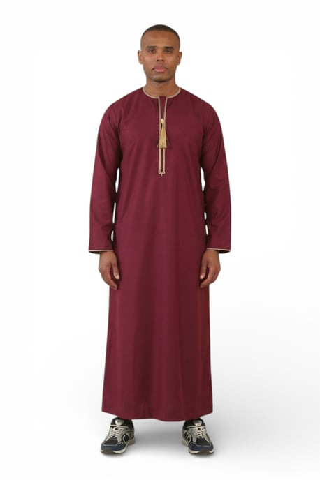 Men's Ramadan Burgundy Red Moroccan Thobe Robe Emirati Eid Jubba- TT-003 - Image 1