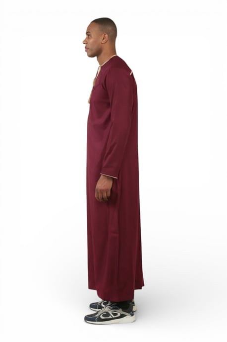 Men's Ramadan Burgundy Red Moroccan Thobe Robe Emirati Eid Jubba- TT-003 - Image 3