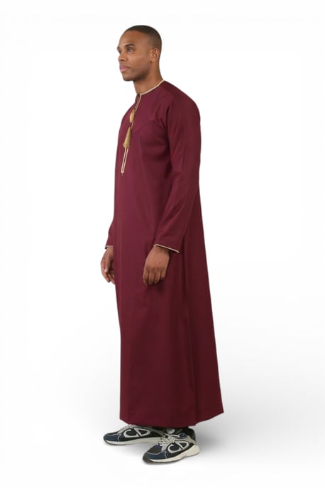 Men's Ramadan Burgundy Red Moroccan Thobe Robe Emirati Eid Jubba- TT-003 - Image 4