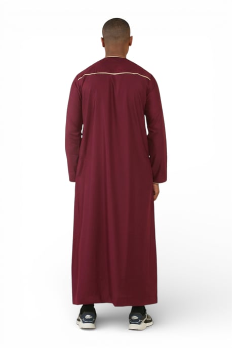 Men's Ramadan Burgundy Red Moroccan Thobe Robe Emirati Eid Jubba- TT-003 - Image 5