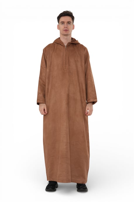 Heren Eid Camel Bruin Marokkaanse Jubba Robe Ramadan Eid Thobe met capuchon - HM12 - Image 1