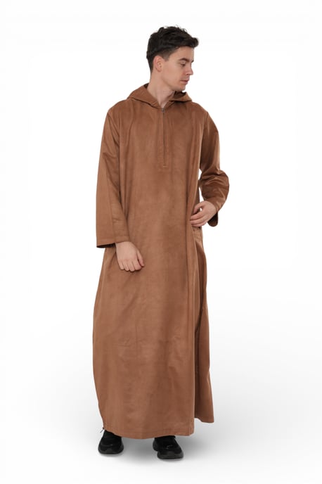 Heren Eid Camel Bruin Marokkaanse Jubba Robe Ramadan Eid Thobe met capuchon - HM12 - Image 2