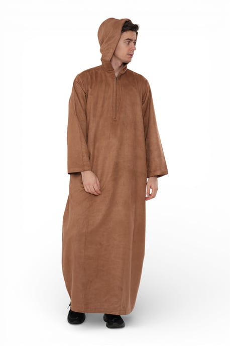 Heren Eid Camel Bruin Marokkaanse Jubba Robe Ramadan Eid Thobe met capuchon - HM12 - Image 3