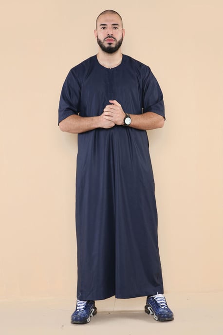 Herr Navy Thobe Jubba Islamiska Arab Marockanska Saudi Kaftan Arab Robe med dragkedja - Image 1