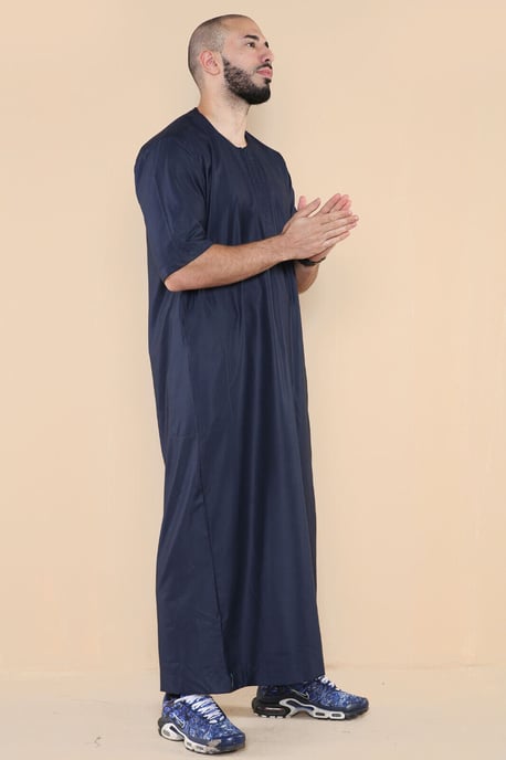 Herr Navy Thobe Jubba Islamiska Arab Marockanska Saudi Kaftan Arab Robe med dragkedja - Image 2