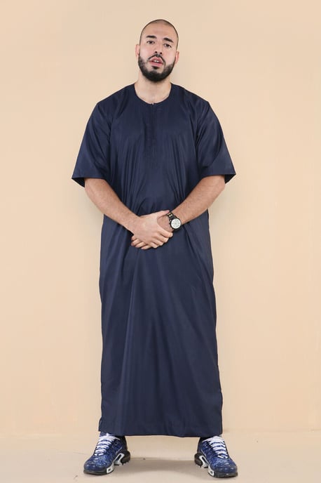 Herr Navy Thobe Jubba Islamiska Arab Marockanska Saudi Kaftan Arab Robe med dragkedja - Image 4