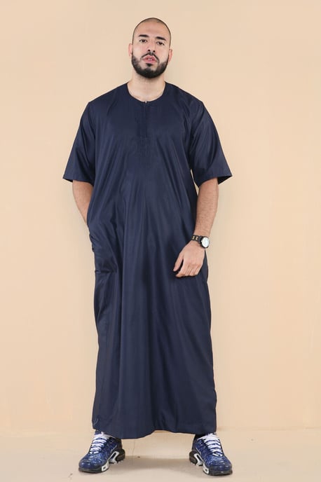 Herr Navy Thobe Jubba Islamiska Arab Marockanska Saudi Kaftan Arab Robe med dragkedja - Image 5
