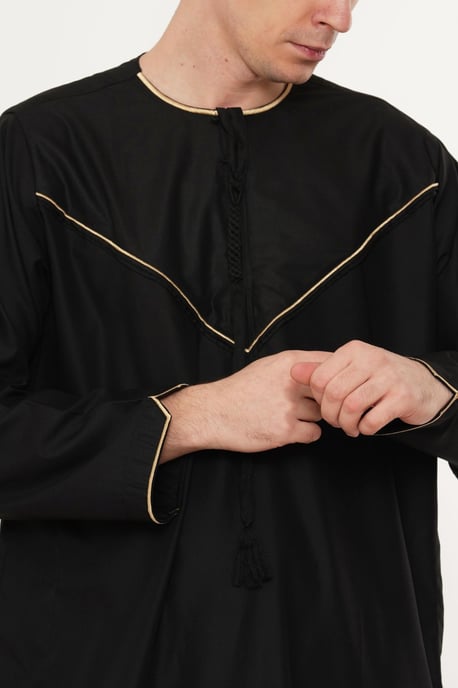 Men's Ramadan Black Moroccan Jubba Robe Djellaba Eid Thobe - TT-007 - Image 5