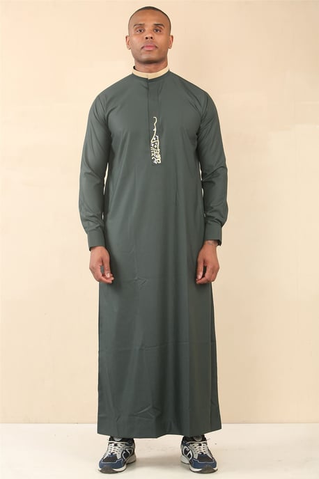 Men's Green Thobe Arab Saudi Emirati Islamic Clothing Jubba Robe - Image 1