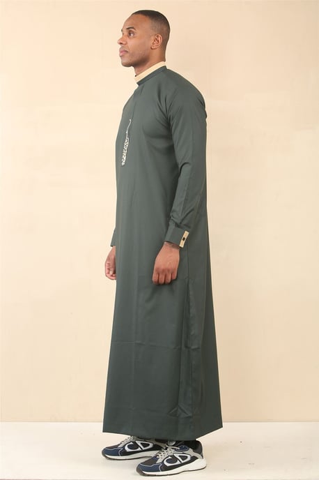 Men's Green Thobe Arab Saudi Emirati Islamic Clothing Jubba Robe - Image 2