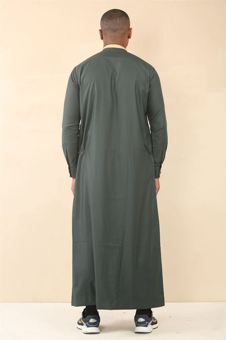 Men's Green Thobe Arab Saudi Emirati Islamic Clothing Jubba Robe - Image 5