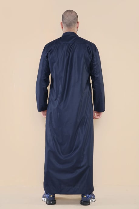 Män Navy Thobe Jubba Saudi Islamiska Arabiska Eid Cotton Kaftan Jubbah Umrah Robe - Image 2
