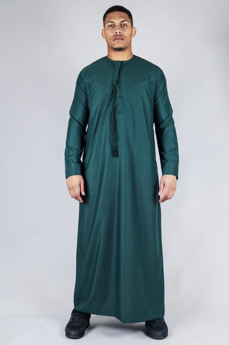 Men's Green Thobe Emirati Islamic Jubba Robe Eid Tassel Regular Fit - Image 1