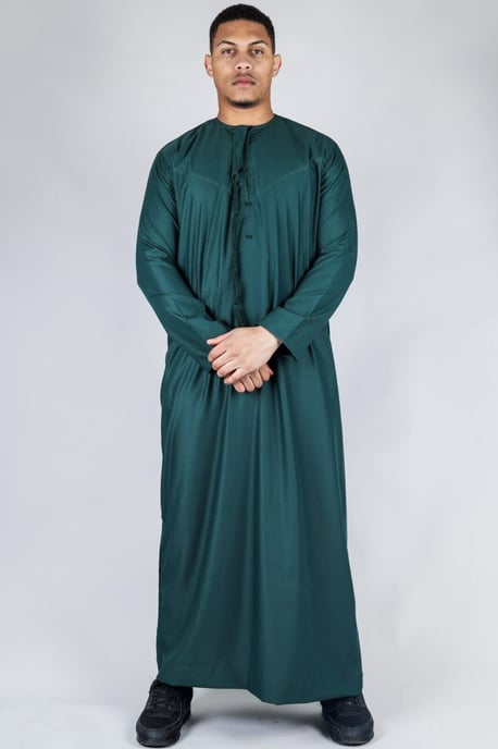 Men's Green Thobe Emirati Islamic Jubba Robe Eid Tassel Regular Fit - Image 5