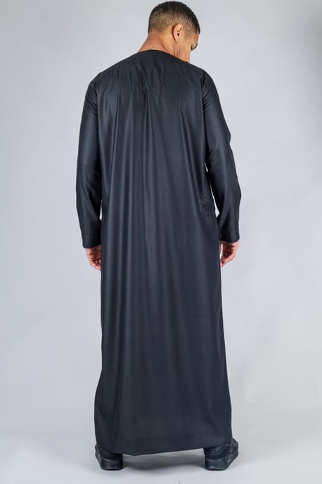 Men's Black Thobe Emirati Islamic Jubba Robe Eid Tassel Slim Fit - Image 3