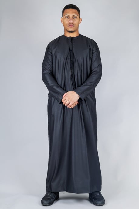 Men's Black Thobe Emirati Islamic Jubba Robe Eid Tassel Slim Fit - Image 5