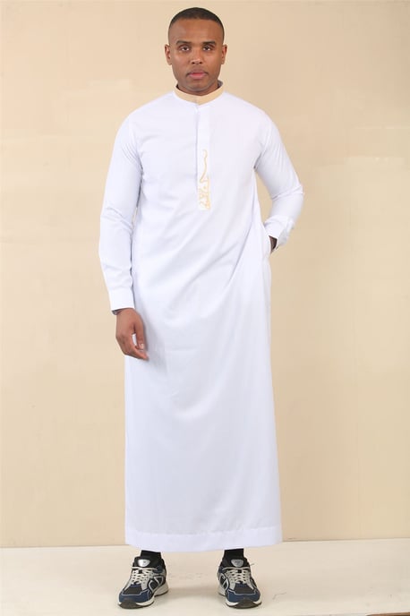 Vita män Thobe Arab Saudi Emirati islamiska kläder Jubba Robe - Image 2