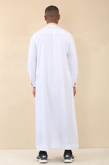Vita män Thobe Arab Saudi Emirati islamiska kläder Jubba Robe - Image 3