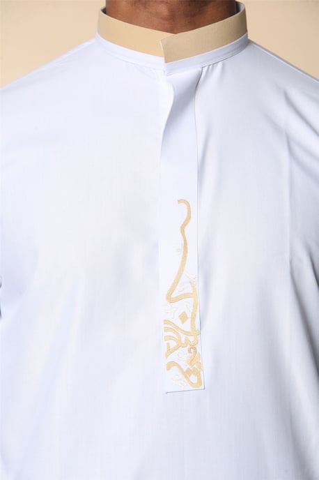 Vita män Thobe Arab Saudi Emirati islamiska kläder Jubba Robe - Image 4