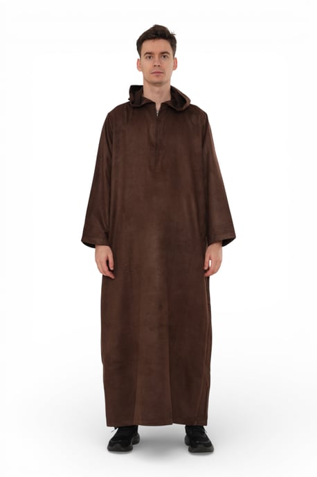 Heren Eid Bruin Marokkaanse Jubba Robe Ramadan Eid Thobe met capuchon - HM12 - Image 1