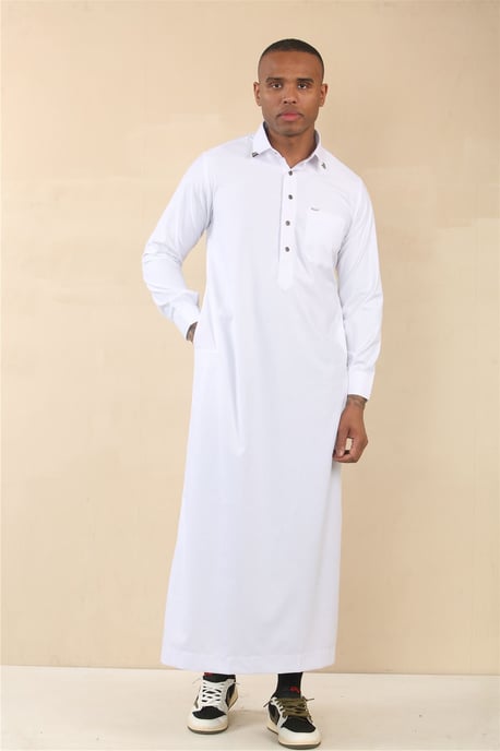 Men's White Thobe Arab Saudi Emirati Islamic Clothing Jubba Robe - Image 2
