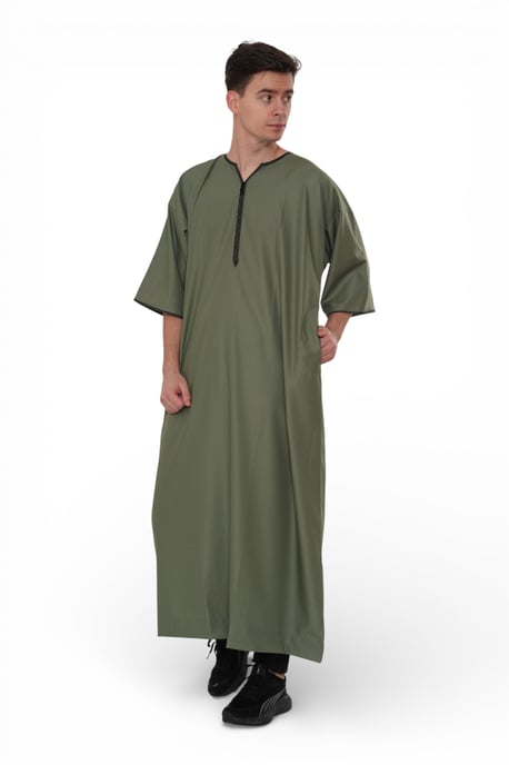 Men's Ramadan Olive Green Moroccan Gandoura Thobe Robe Djellaba Eid Jubba- TT-006 - Image 2