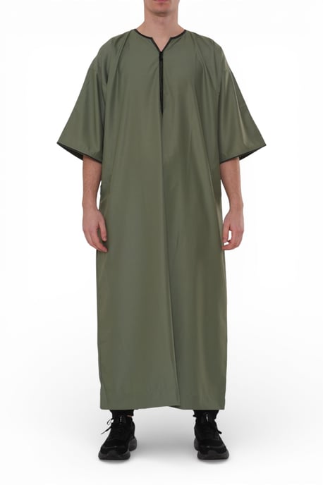 Men's Ramadan Olive Green Moroccan Gandoura Thobe Robe Djellaba Eid Jubba- TT-006 - Image 5