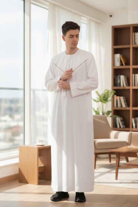 Mens White Eid Moroccan Thobe Robe Djellaba Ramadan Eid Jubba LFS- HM10 - Image 1