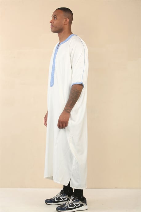 Witte Marokkaanse Thobe Djellaba Jubba Robe Eid voor heren - Image 2