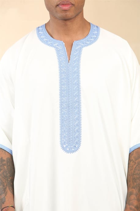 Witte Marokkaanse Thobe Djellaba Jubba Robe Eid voor heren - Image 4