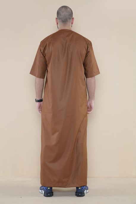 Mens Brown Thobe Jubba Islamic Arab Moroccan Saudi Zipped Kaftan Arab Robe - Image 3