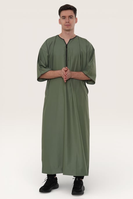 Mens Green Ramadan Moroccan Gandoura Thobe Robe Djellaba Eid Jubba LFS-TT-006 - Image 2