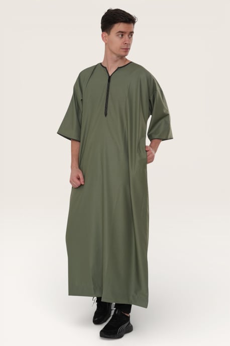 Mens Green Ramadan Moroccan Gandoura Thobe Robe Djellaba Eid Jubba LFS-TT-006 - Image 3