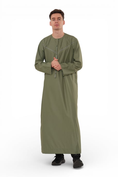 Ramadan Eid Olivgrön Marockansk Jubba Robe Djellaba Thobe herrar - TT-008 - Image 2