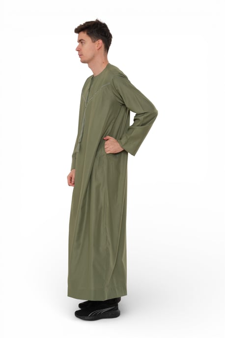 Ramadan Eid Olivgrön Marockansk Jubba Robe Djellaba Thobe herrar - TT-008 - Image 3