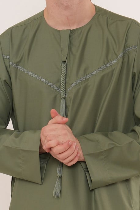 Ramadan Eid Olivgrön Marockansk Jubba Robe Djellaba Thobe herrar - TT-008 - Image 5