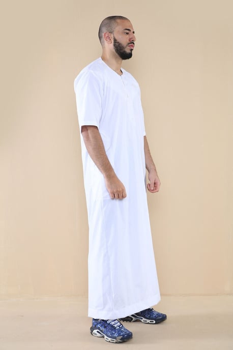 Mens White Thobe Jubba Islamic Arab Moroccan Saudi Zipped Kaftan Arab Robe - Image 2