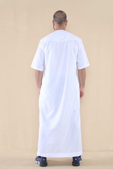 Mens White Thobe Jubba Islamic Arab Moroccan Saudi Zipped Kaftan Arab Robe - Image 3