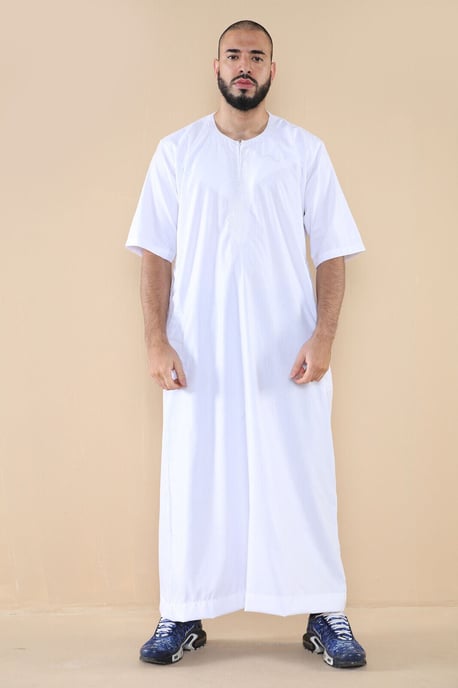 Mens White Thobe Jubba Islamic Arab Moroccan Saudi Zipped Kaftan Arab Robe - Image 4
