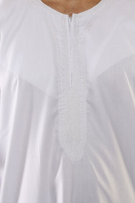 Mens White Thobe Jubba Islamic Arab Moroccan Saudi Zipped Kaftan Arab Robe - Image 5