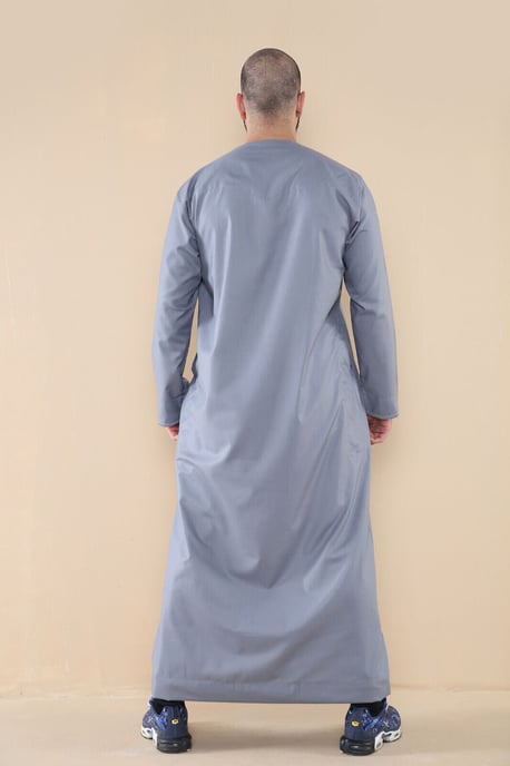 Mens Grey Thobe Jubba Saudi Islamic Arab Eid Emirati Kaftan Jubbah Tassel Robe - Image 3