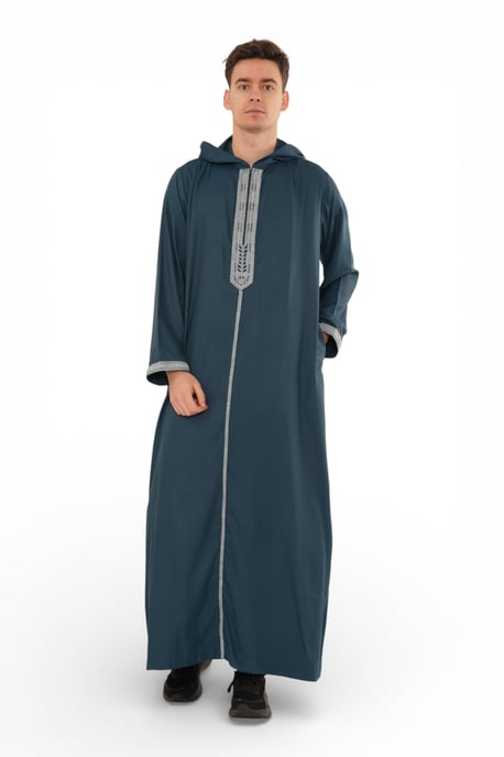Men's Eid Aqua Green Hooded Moroccan Thobe Robe Djellaba Ramadan Jubba- HM3 - Image 2