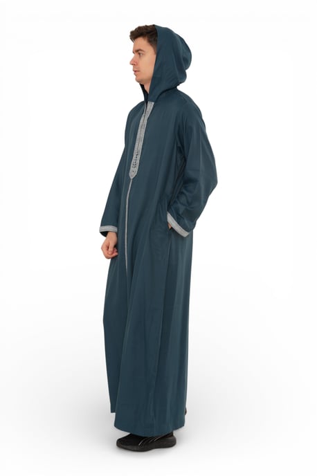 Men's Eid Aqua Green Hooded Moroccan Thobe Robe Djellaba Ramadan Jubba- HM3 - Image 3