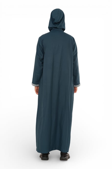 Men's Eid Aqua Green Hooded Moroccan Thobe Robe Djellaba Ramadan Jubba- HM3 - Image 4