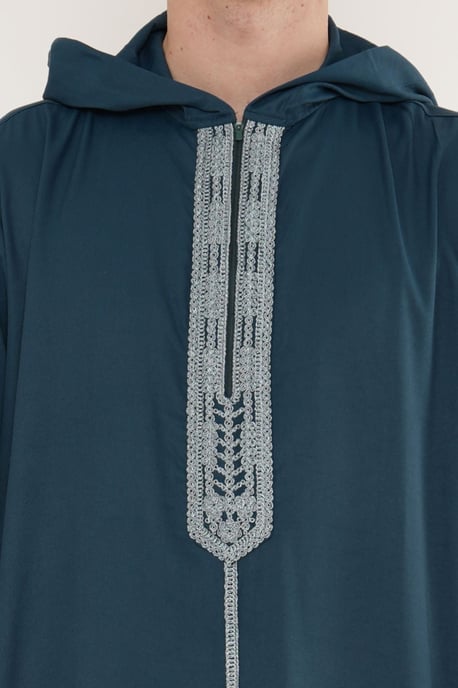 Men's Eid Aqua Green Hooded Moroccan Thobe Robe Djellaba Ramadan Jubba- HM3 - Image 5