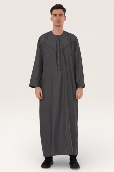 Mens Grey Eid Moroccan Jubba Robe Djellaba Ramadan Eid Thobe LFS-HM11 - Image 2